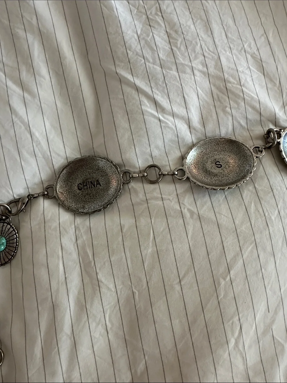Silver-Tone Concho Belt with Turquoise Accents - Women Jewelry